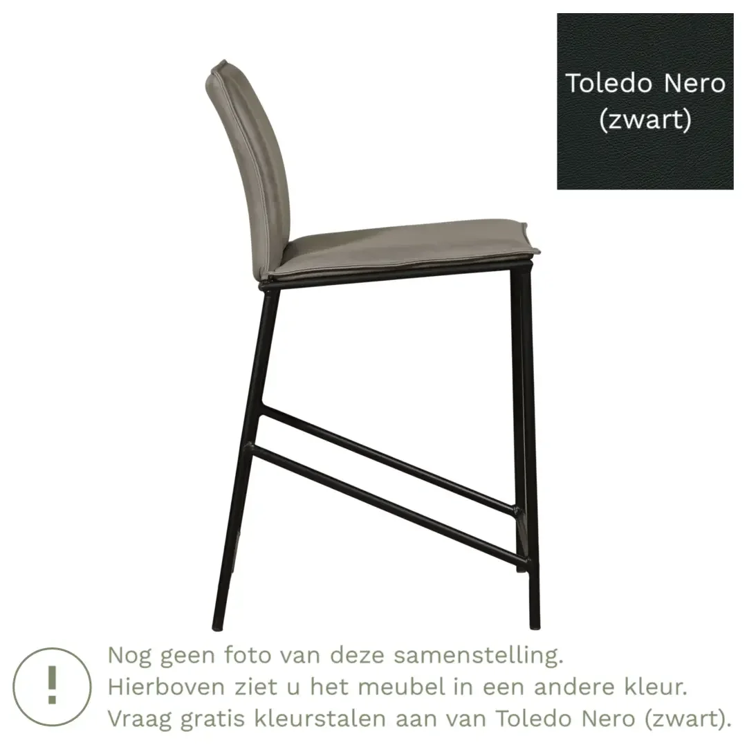 afbeelding van Leren barkruk Favor laag - Poten staal rond zwart